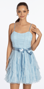 Glitter Mesh Corset Fit and Flare Dress with Satin Tie - Camille La Vie
