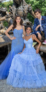 Abstract Beaded Halter Mermaid Dress with Mesh Godets - Camille La Vie