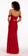 Off the Shoulder Embroidered Corset Column Dress with Keyhole Back - Camille La Vie