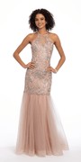Halter Floral Embroidered Tulle Mermaid Dress - Camille La Vie