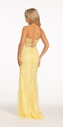 Strapless Mesh Embroidered Lace Up Back Column Dress - Camille La Vie