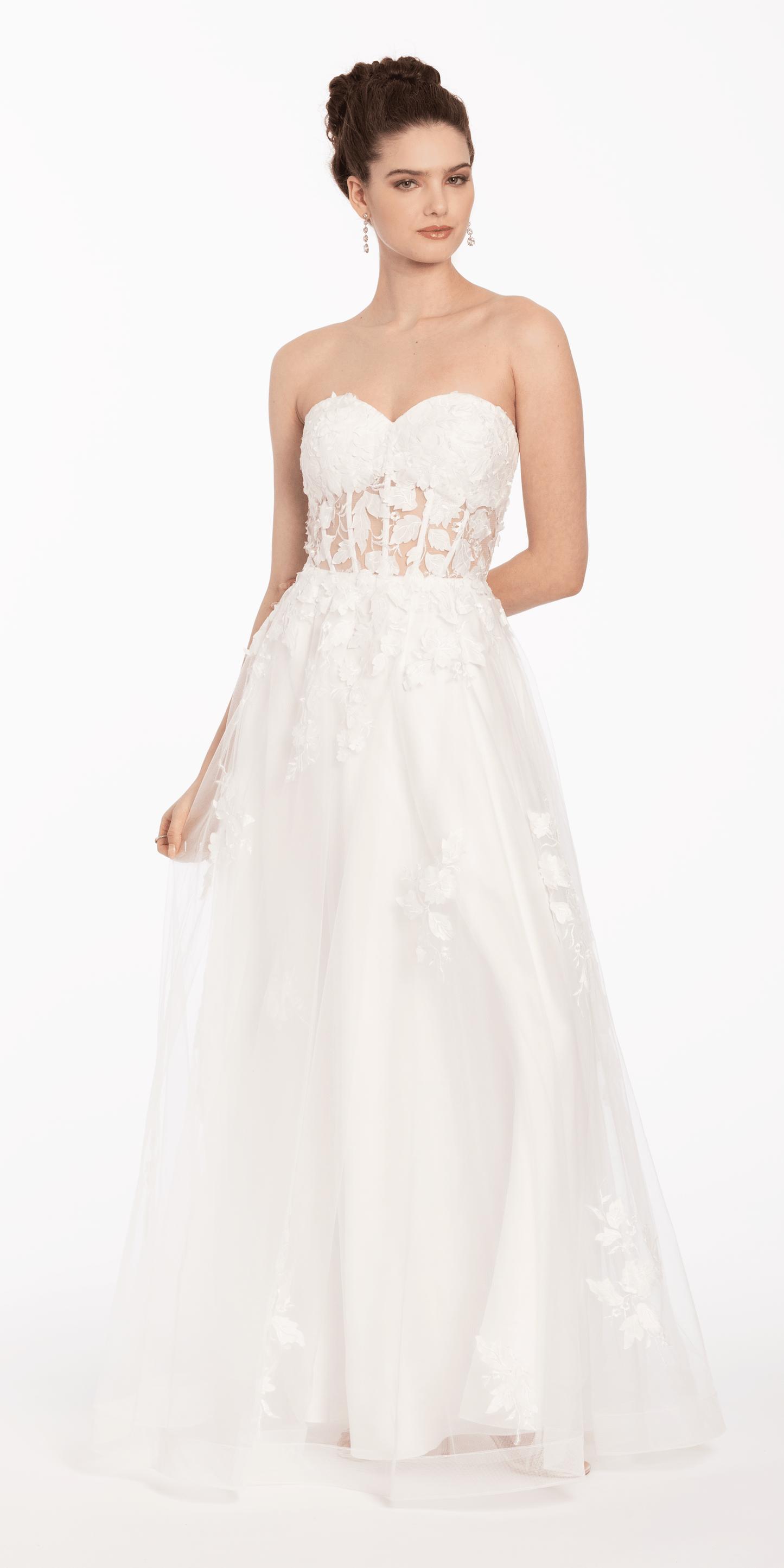 Floral Mesh Applique Corset A Line Dress - Camille La Vie
