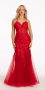 Beaded Embroidered Mesh Lace Trumpet Dress with Godets - Camille La Vie