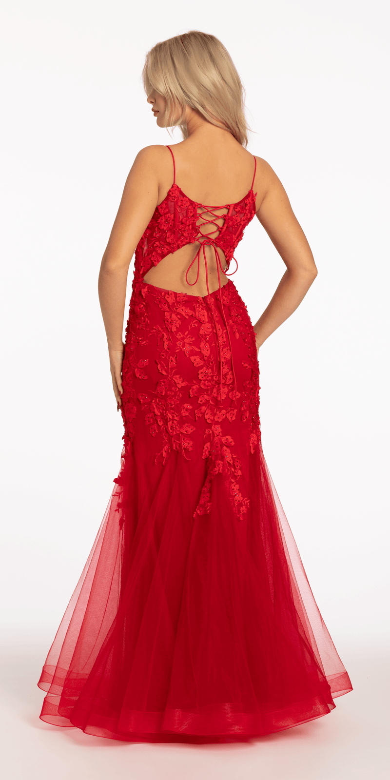 Beaded Embroidered Mesh Lace Trumpet Dress with Godets - Camille La Vie