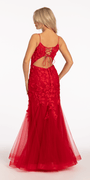Beaded Embroidered Mesh Lace Trumpet Dress with Godets - Camille La Vie