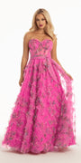 pink/size/4/missy/ Camille La Vie/ Floral Tulle Corset Ballgown with Waist Tie /front