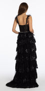 Glitter Mesh Corset Tiered Ballgown with Sequin and Ruffle Detail - Camille La Vie