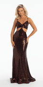 Sequin Bikini Top Lace Up Back Trumpet Dress with Sweep Train - Camille La Vie