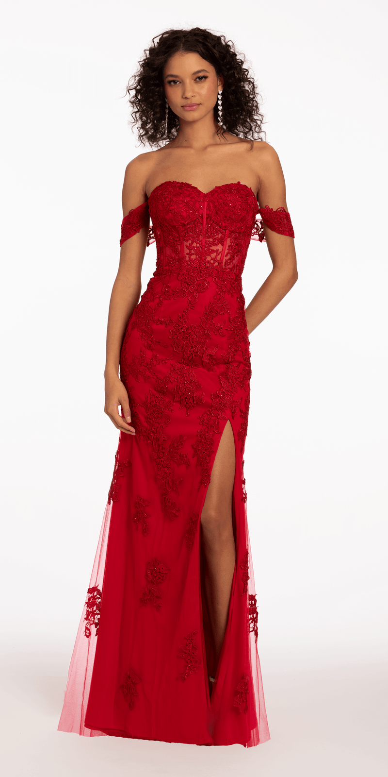 Off the Shoulder Embroidered Corset Column Dress with Keyhole Back - Camille La Vie
