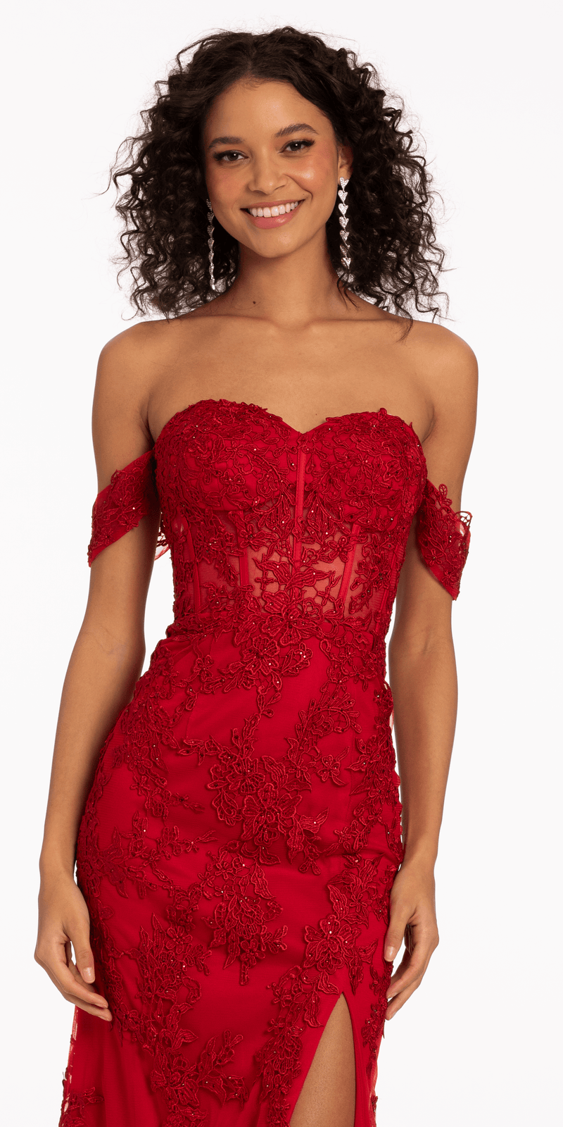 Off the Shoulder Embroidered Corset Column Dress with Keyhole Back - Camille La Vie