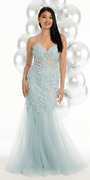 3D Floral Mesh Strappy Back Mermaid Dress with Godets - Camille La Vie