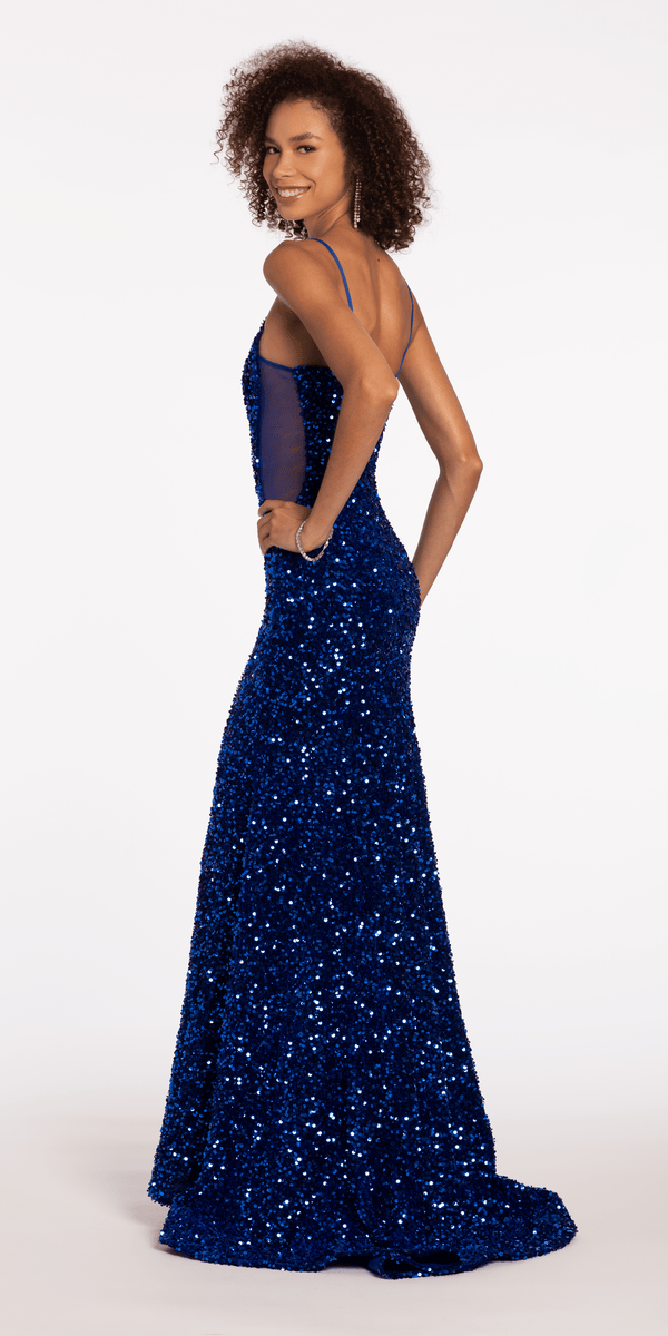 Sweetheart Sequin Trumpet Dress with Sheer Panels - Camille La Vie