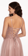 Glitter Tulle Lace Up Back Embroidered A Line Dress - Camille La Vie
