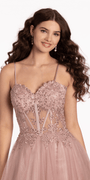 Glitter Tulle Lace Up Back Embroidered A Line Dress - Camille La Vie