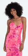 Strappy Lace Up Back Trumpet Dress with Sequin Floral Motif - Camille La Vie