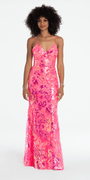 Strappy Lace Up Back Trumpet Dress with Sequin Floral Motif - Camille La Vie