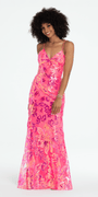 Strappy Lace Up Back Trumpet Dress with Sequin Floral Motif - Camille La Vie