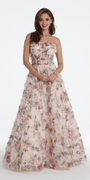 Strapless Ruffle Floral Print Ballgown - Camille La Vie