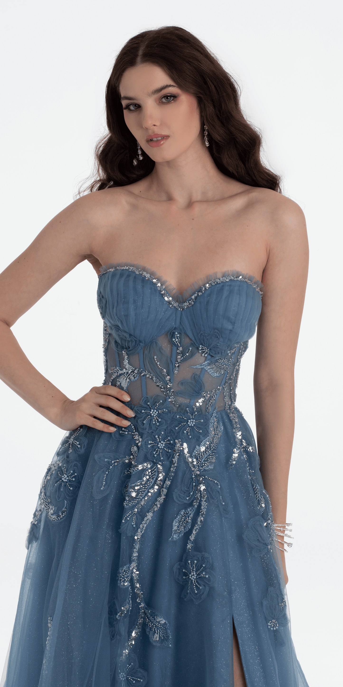 Glitter Tulle Embellished Sweetheart Ballgown - Camille La Vie