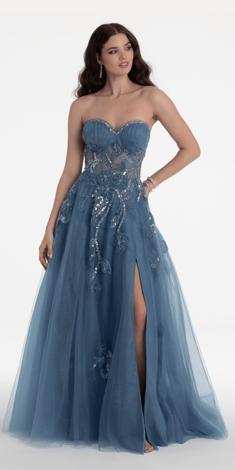 Glitter Tulle Embellished Sweetheart Ballgown - Camille La Vie