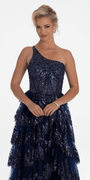 One Shoulder Glitter Corset Tiered Ballgown - Camille La Vie