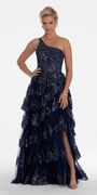 One Shoulder Glitter Corset Tiered Ballgown - Camille La Vie
