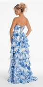 white-blue/size/4/missy/Camille La Vie/Strapless Floral Chiffon Tiered Ballgown with Side Slit/back
