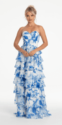 Strapless Floral Chiffon Tiered Ballgown with Side Slit - Camille La Vie