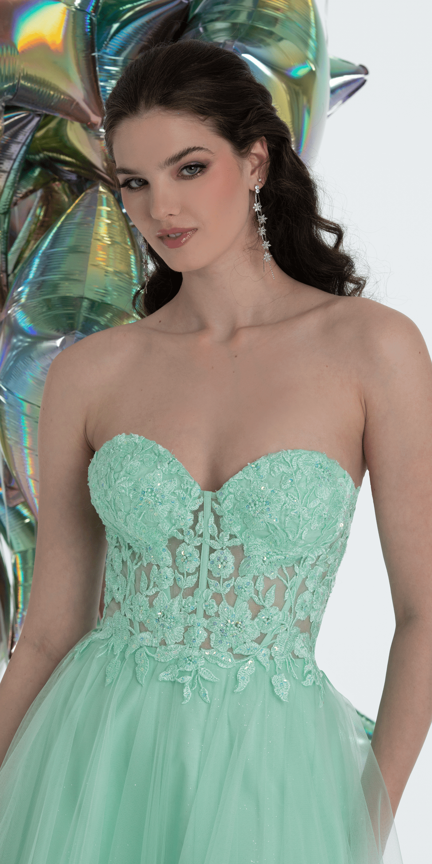 Sweetheart Embroidered Corset Glitter Mesh Ballgown - Camille La Vie