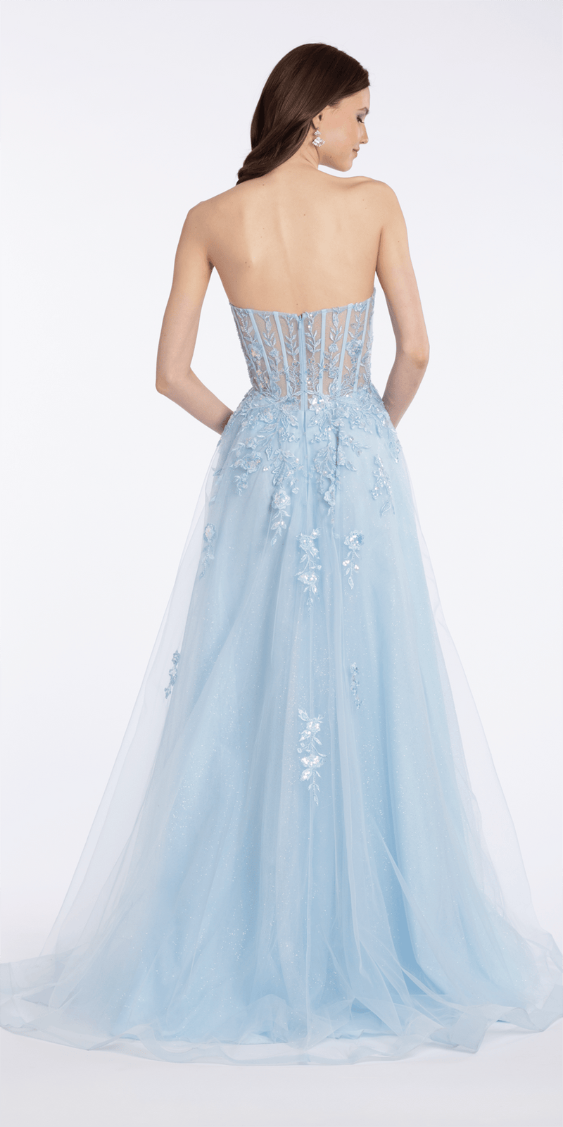 Camille La Vie Sequin Applique Corset Plunge Tulle Ballgown