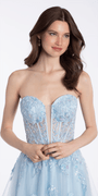 Camille La Vie Sequin Applique Corset Plunge Tulle Ballgown