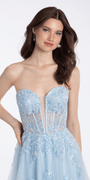 Camille La Vie Sequin Applique Corset Plunge Tulle Ballgown