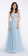 Camille La Vie Sequin Applique Corset Plunge Tulle Ballgown