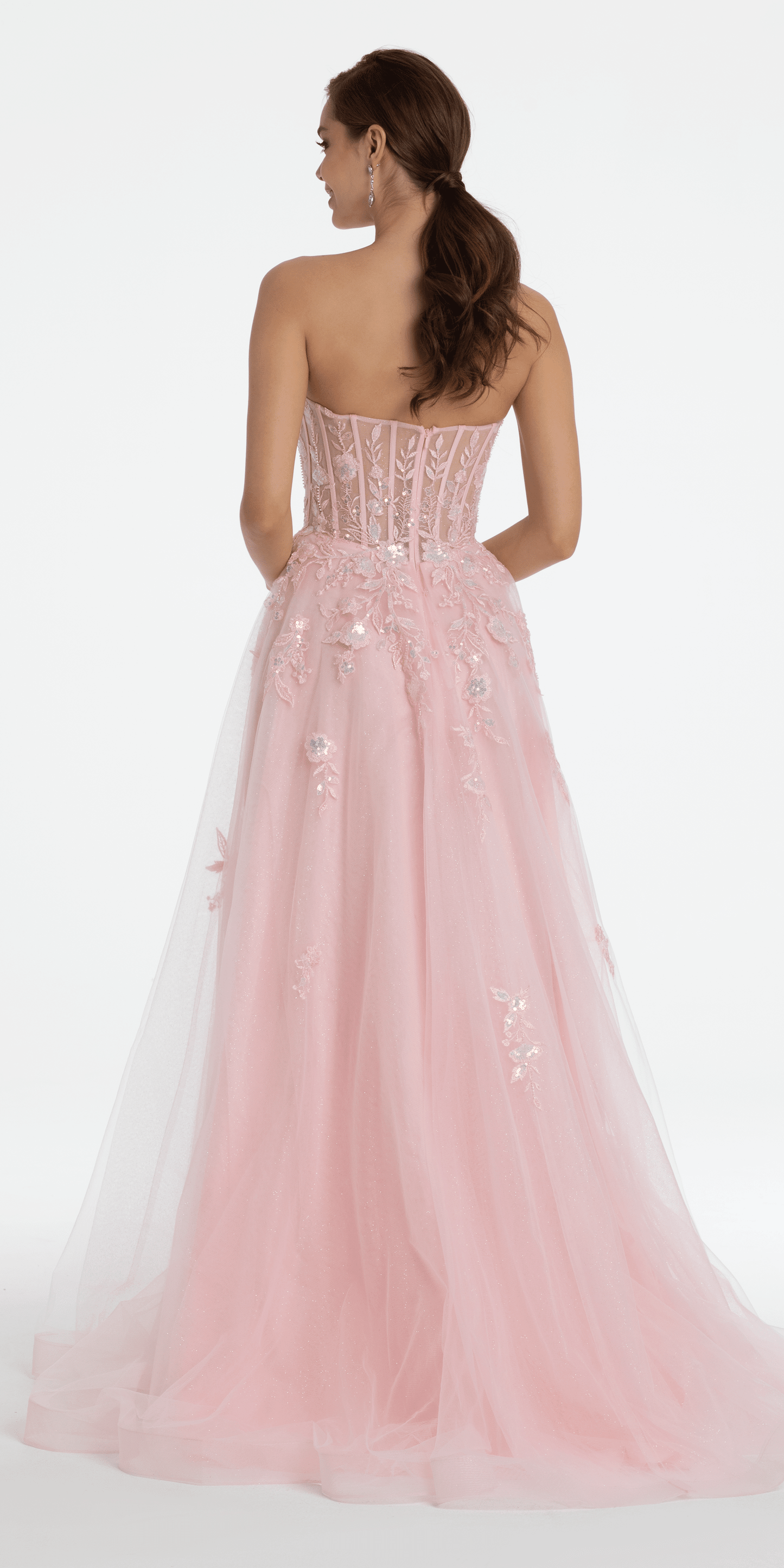 Sequin Applique Corset Plunge Tulle Ballgown - Camille La Vie