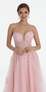 Sequin Applique Corset Plunge Tulle Ballgown - Camille La Vie
