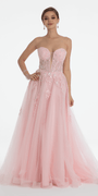 Sequin Applique Corset Plunge Tulle Ballgown - Camille La Vie