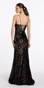 Lace Corset Plunge Dress with Sweep Train and Side Slit - Camille La Vie
