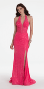 Beaded Stretch Lace Halter Corset Column Dress - Camille La Vie