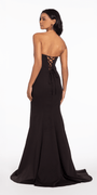 Lace Up Back Strapless Scuba Trumpet Dress with Rhinestone Detail - Camille La Vie
