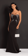 Lace Up Back Strapless Scuba Trumpet Dress with Rhinestone Detail - Camille La Vie