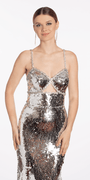Rhinestone Sweetheart Keyhole Column Dress with Paillettes - Camille La Vie