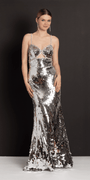 Rhinestone Sweetheart Keyhole Column Dress with Paillettes - Camille La Vie