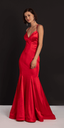 Strappy Back Satin Trumpet Dress with Godets - Camille La Vie