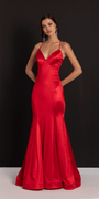 Strappy Back Satin Trumpet Dress with Godets - Camille La Vie