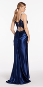 Shimmer Satin Sweetheart Column Dress with Beaded Bodice - Camille La Vie