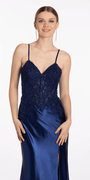 Shimmer Satin Sweetheart Column Dress with Beaded Bodice - Camille La Vie