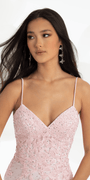 Mesh Embroidered Strappy Back Column Dress with Heat Set Stones - Camille La Vie