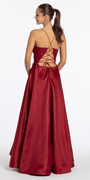 Embroidered Lace Plunge Satin Corset Ballgown with Pockets - Camille La Vie