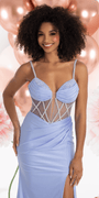Embellished Sweetheart Corset Sateen Column Dress with Ruching - Camille La Vie