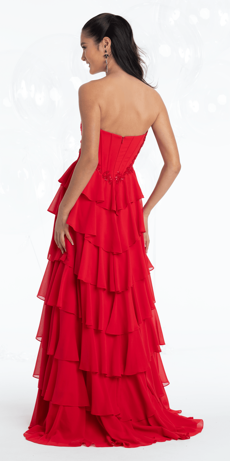 Strapless Beaded Chiffon Corset Tiered Ballgown - Camille La Vie
